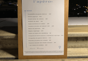 carta restaurante L´apéro Vejer de la Frontera